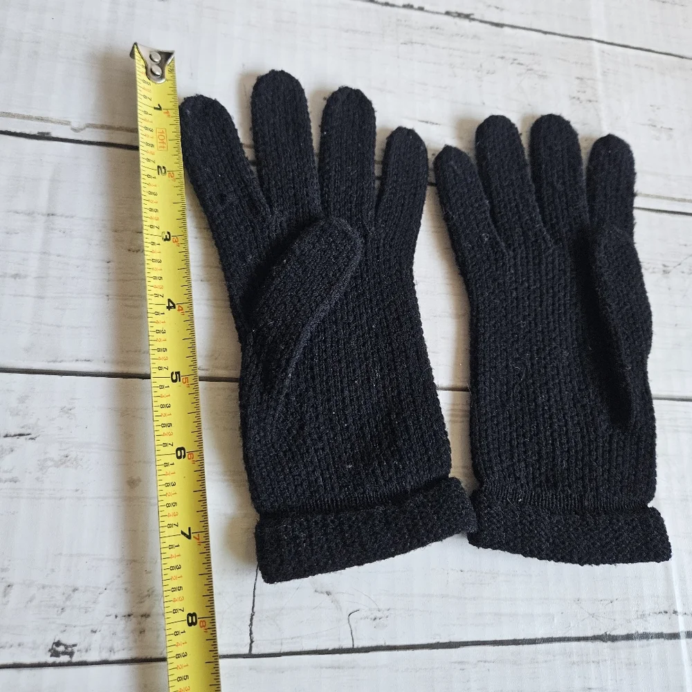 Vintage Black‎ Knit Gloves Beaded Embellishments